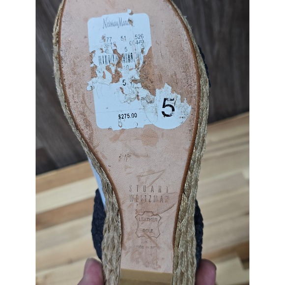 Stuart Weitzman Navy Blue Braided Espadrille Wedge Sandals Size 5M Boho - Picture 8 of 16